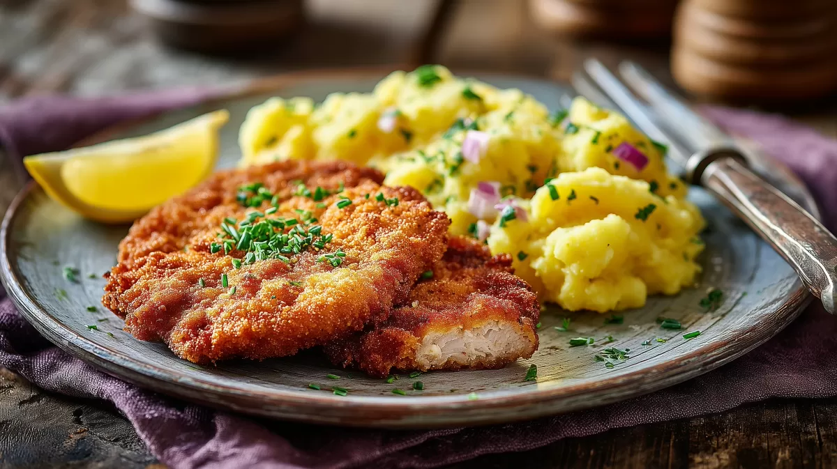 Knusprige Schnitzel aus dem Ofen mit Kartoffelsalat