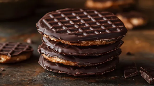 Knusprige Schokoladen-Waffeln mit dunkler Glasur