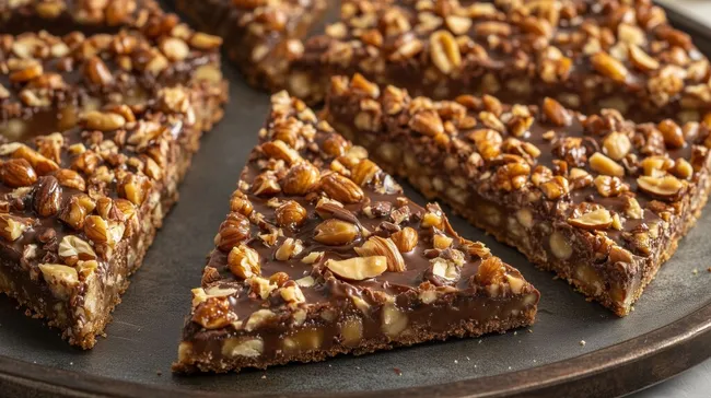 Knusprige Schokoriegel-Scheiben mit Nüssen