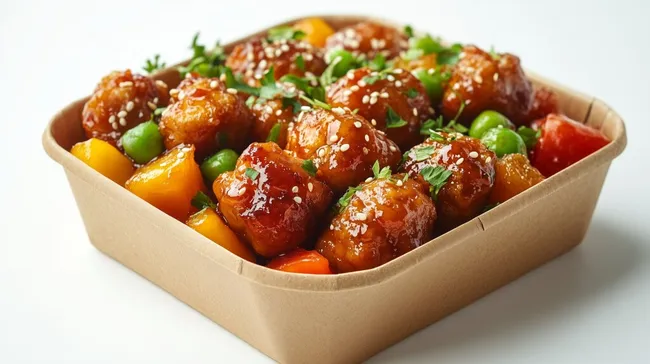 Knusprige Süß-Saure Fleischbällchen in Kompostierbarer Schale