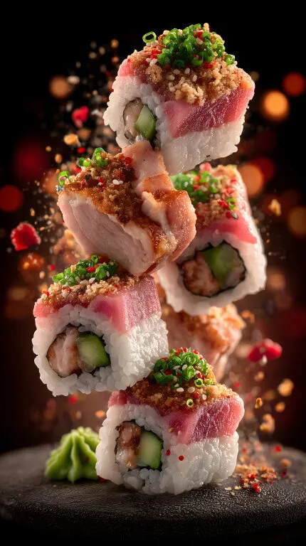 Knusprige Sushi-Rollen mit Fruehlingszwiebeln