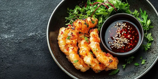 Knusprige Tempura-Garnelen mit Sojasauce