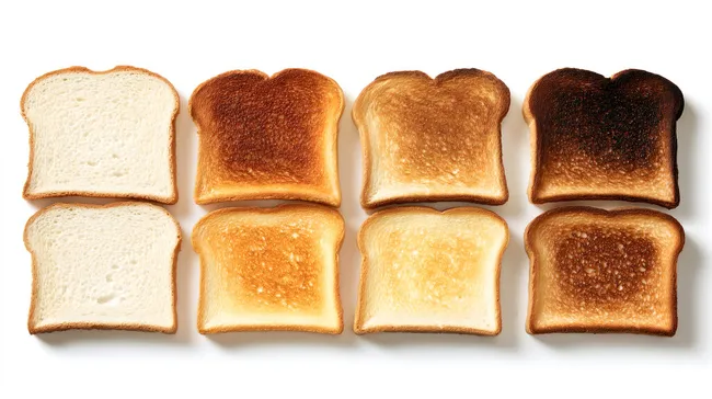 Knusprige Toast-Scheiben mit unterschiedlichen Bräunungsgraden