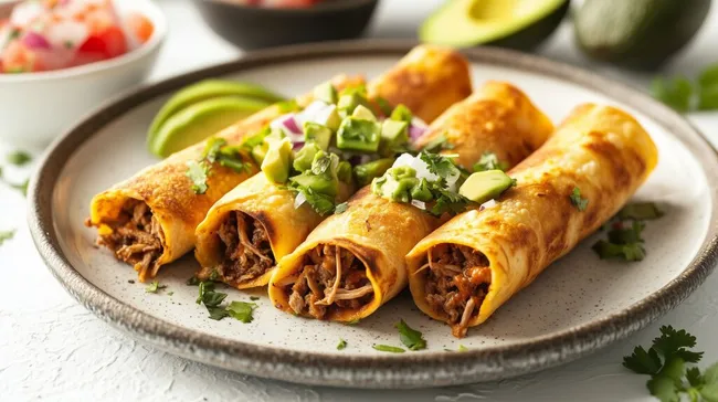 Knusprige Tortillas gefüllt mit Rindfleisch und Avocado