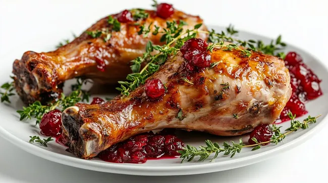 Knusprige Truthahnkeulen mit Preiselbeersauce