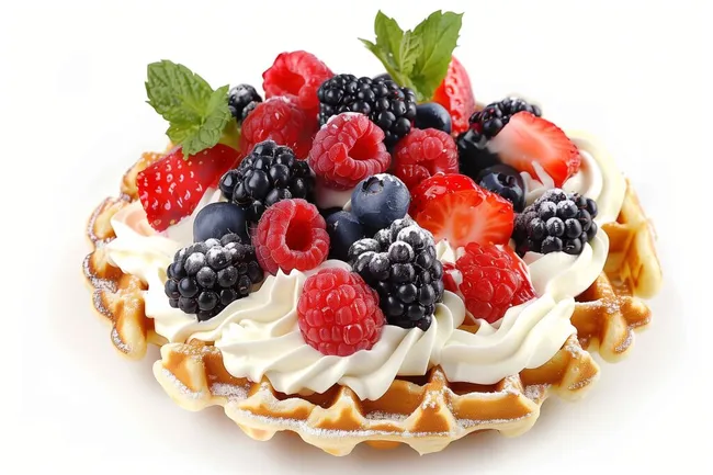 Knusprige Waffel mit frischen Beeren und Sahne