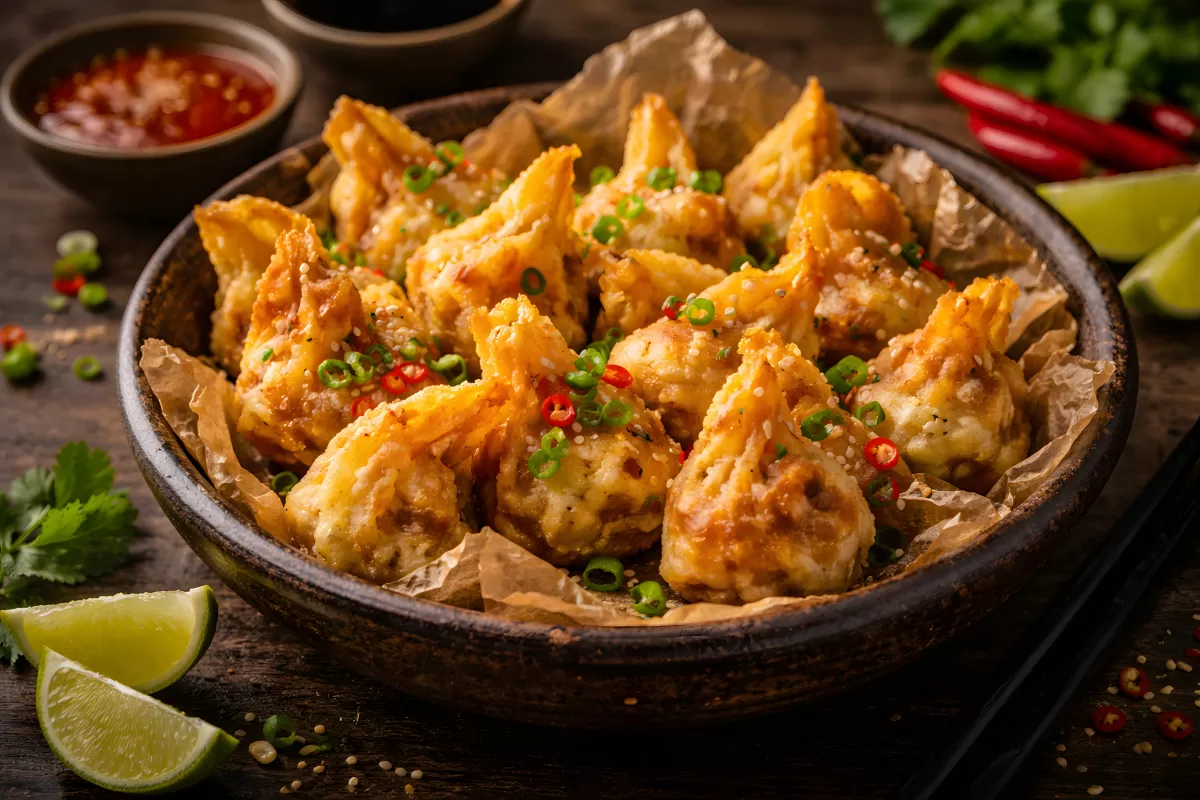 Knusprige Wontons mit Frühlingszwiebeln und Chili