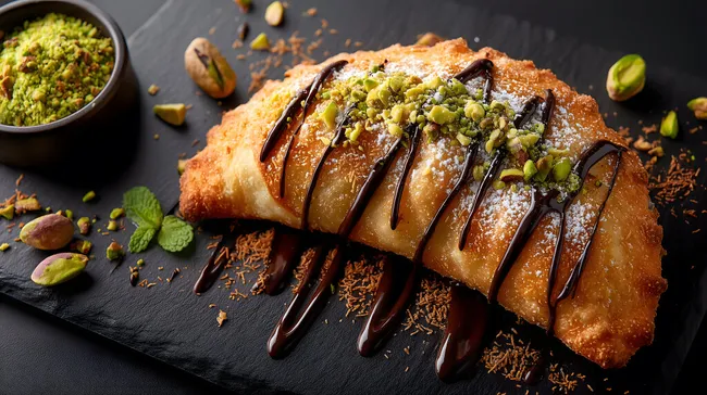 Knuspriger Baklava mit Pistaziencreme und Schokolade