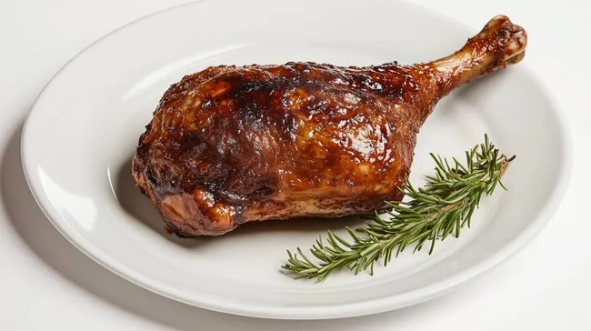 Knuspriger Brathähnchenschenkel auf Teller