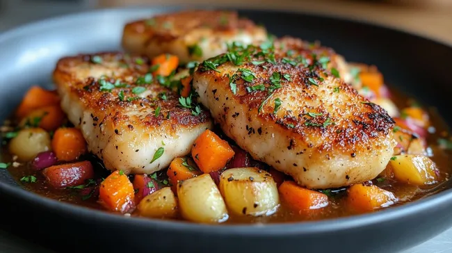 Knuspriger Fisch mit sautiertem Gemüse