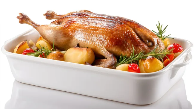 Knuspriger Gänsebraten mit Kartoffeln und Gemüse