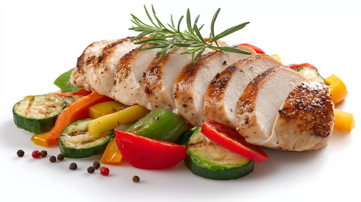 Knuspriger Putenbrust-Salat mit buntem Gemüse