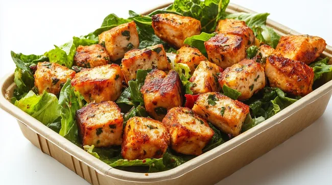 Knuspriger Tofu-Salat in umweltfreundlicher Verpackung