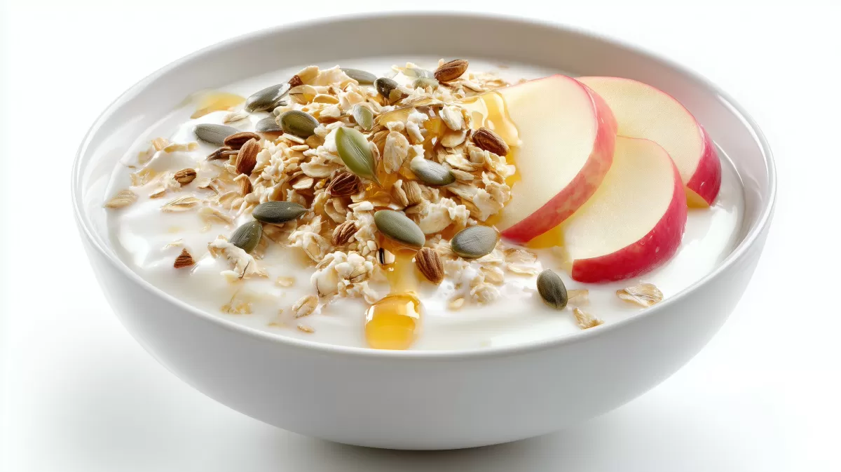 Knuspriges Apfel Joghurt Müsli mit Honig und Kernen