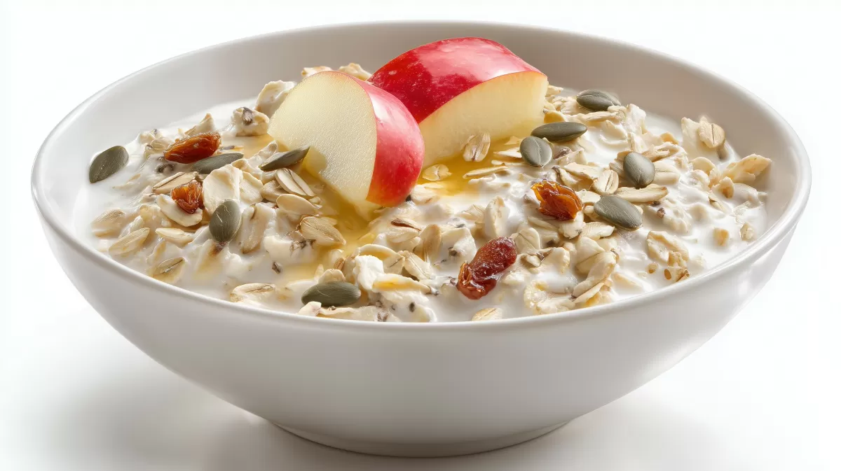 Knuspriges Apfel Joghurt Müsli mit Kernen und Rosinen