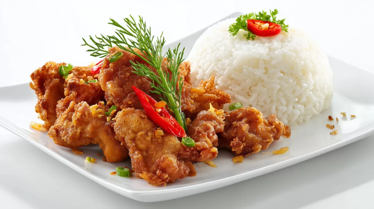 Knuspriges Ayam Goreng mit indonesischem Reis