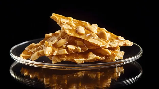 Knuspriges Erdnusskrokant auf Glasplatte