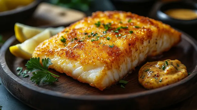 Knuspriges Fischfilet mit Zitronen und würziger Sauce