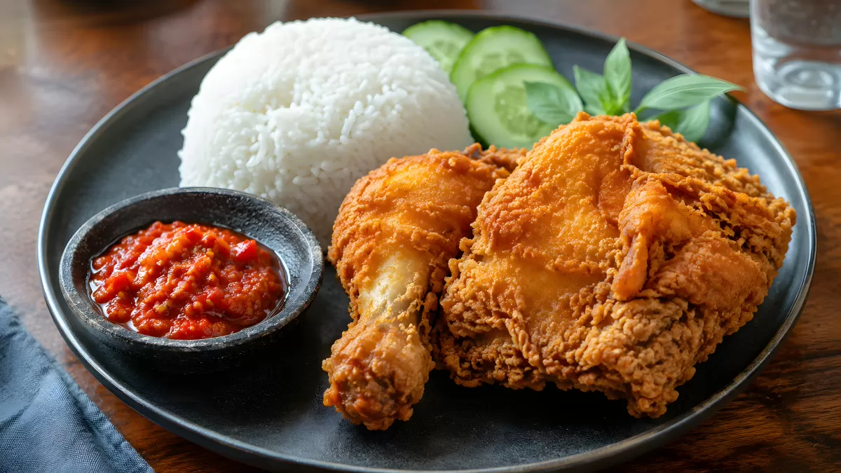Knuspriges Fried Chicken mit Reis und Sambal
