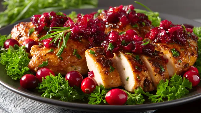 Knuspriges Hähnchen mit würziger Preiselbeersauce