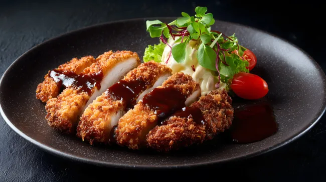 Knuspriges japanisches Tonkatsu-Gericht mit frischem Salat