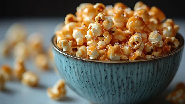 Knuspriges Karamell-Popcorn in rustikaler Schale