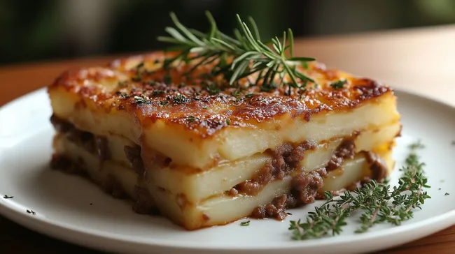 Knuspriges Kartoffelgratin mit Hackfleisch und Rosmarin