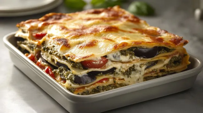 Knuspriges Lasagne-Gericht mit rustikalem Pesto