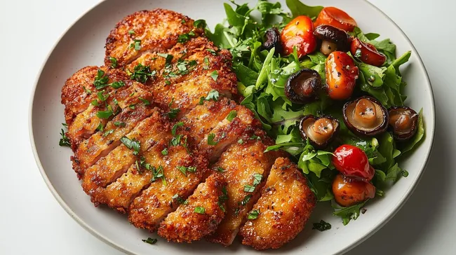 Knuspriges Paniertes Schnitzel mit Tomatensalat