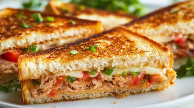 Knuspriges Thunfisch-Sandwich mit frischen Tomaten und Käse