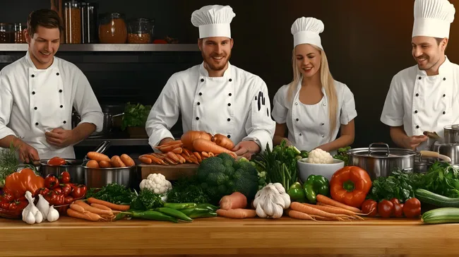 Köche bereiten frisches Gemüse in der Küche zu