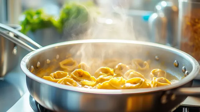 Köchelnde Tortellini in deliziöser Pfanne