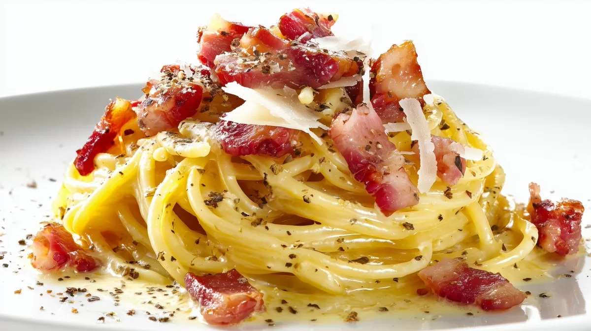 Koelkasts Spaghetti Carbonara mit Parmesan & Speck