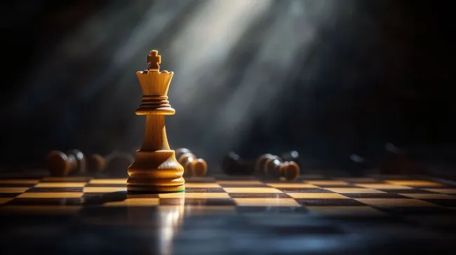 Königliche Schachfigur im Spotlight auf Spielbrett