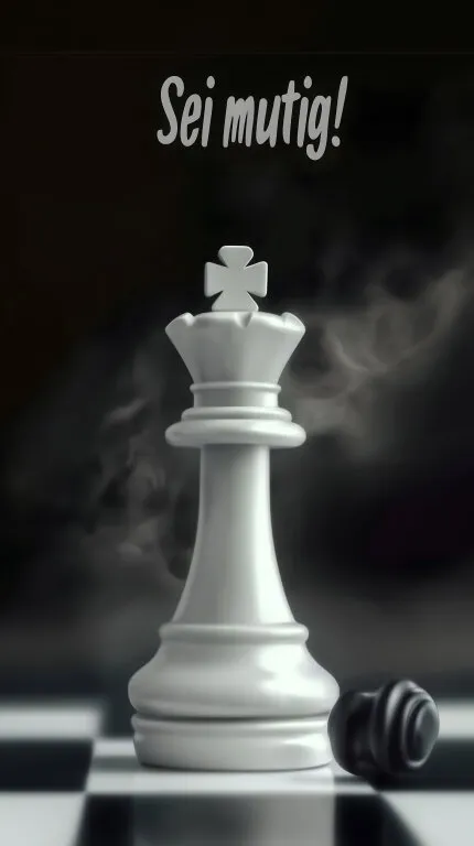 Königsfigur auf Schachbrett in Rauchkulisse