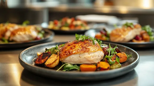 Köstlich zubereitetes Hähnchengericht mit Gemüsebeilage