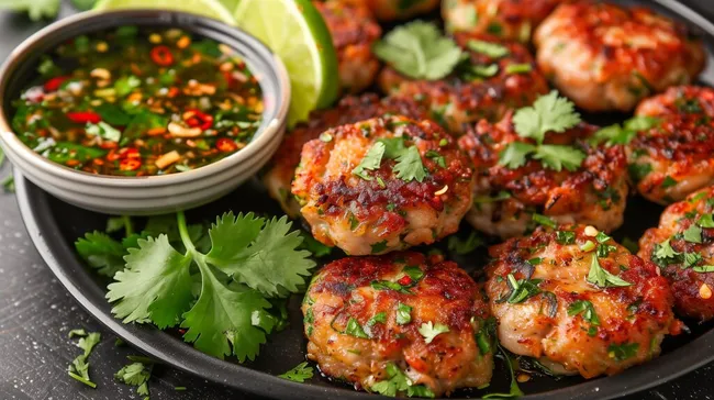 Köstliche asiatische Fischbällchen mit Tomatensauce