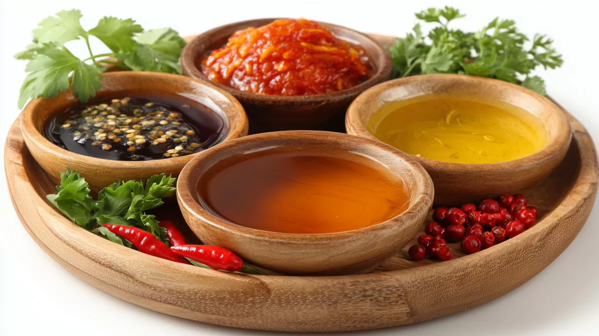 Köstliche Auswahl an mediterranen Gewürzen und Saucen