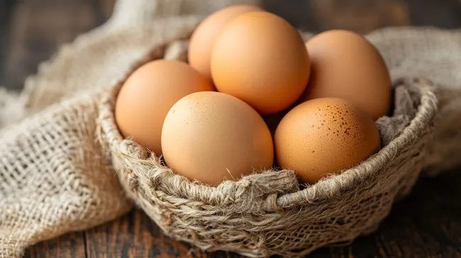 Köstliche Bio-Eier in rustikalem Korb