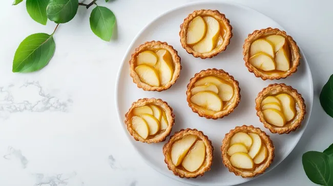 Köstliche Birnen-Tartelettes auf weißem Teller