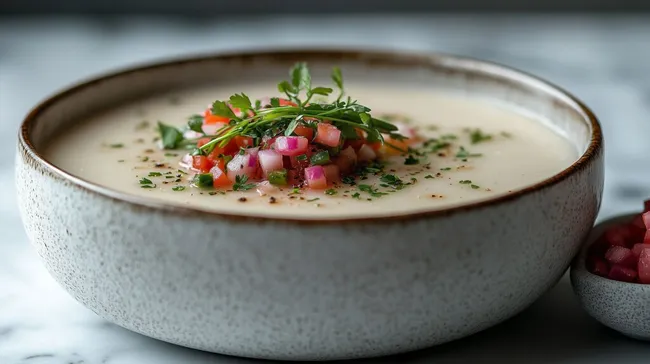 Köstliche Blumenkohlsuppe mit knackigem Gemüsetoppings