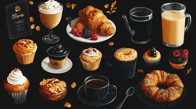 Köstliche Cafeteria-Spezialitäten auf Dunkler Oberfläche