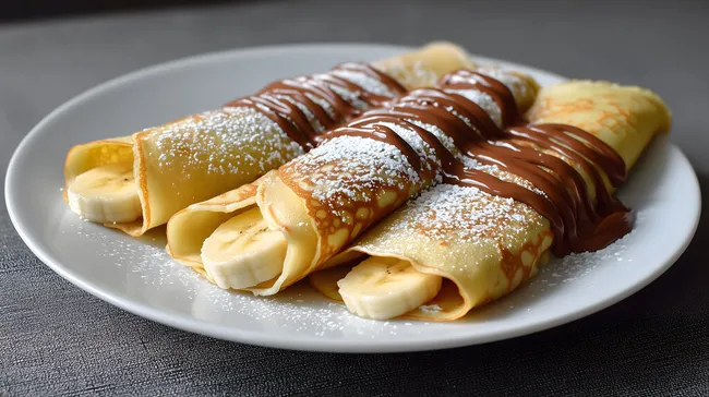Köstliche Crepes mit Bananen und Schokoladensoße