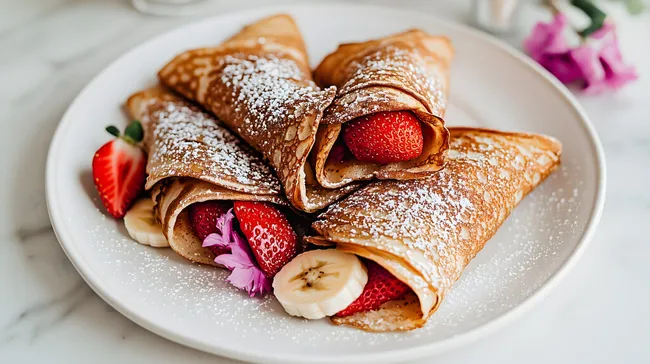 Köstliche Crêpes mit Erdbeeren und Bananen