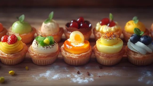 Köstliche Dessert-Cupcakes auf rustikaler Holzplatte