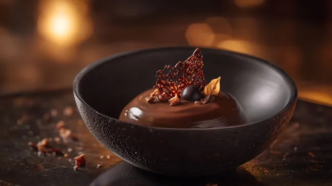 Köstliche, dunkel-schokoladige Mousse in elegantem Schälchen