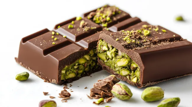 Köstliche dunkle Schokolade mit Pistazien-Füllung