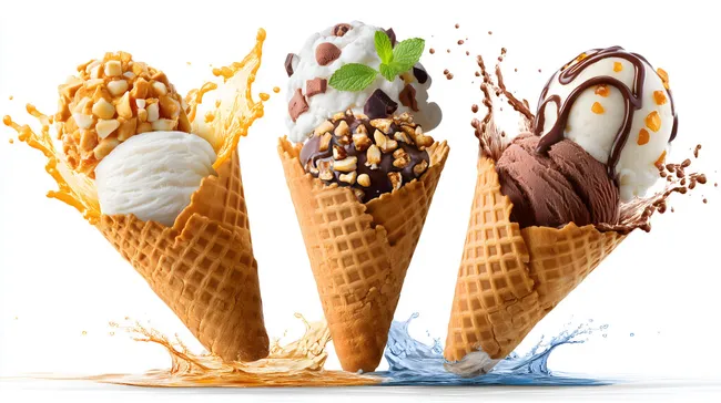 Köstliche Eiscremetüten mit knackigen Toppings