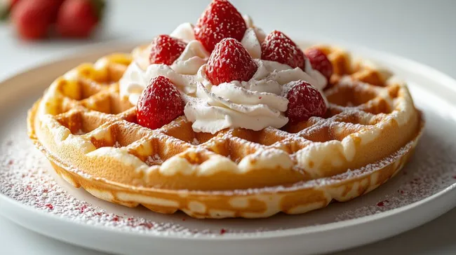 Köstliche Erdbeerwaffel mit Sahne