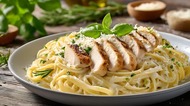 Köstliche Fettuccine mit Hähnchenbrust und Sahnesoße